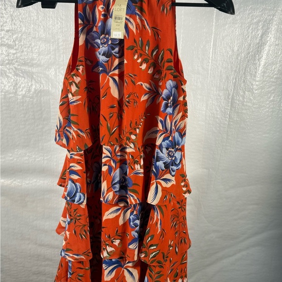 LOFT Orange Blue Halter Midi Sundress - Picture 1 of 6
